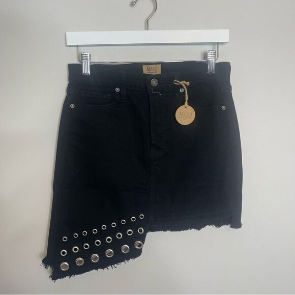 Misa Los Angeles The Super Star Asymmetrical Mini Grommet Jean Skirt NWT 26 - Picture 4 of 8